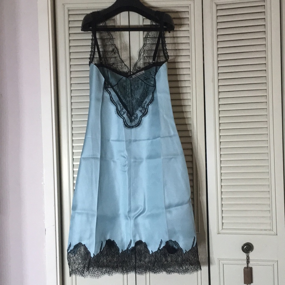 New Céline silk twill lace incrusted slip dress